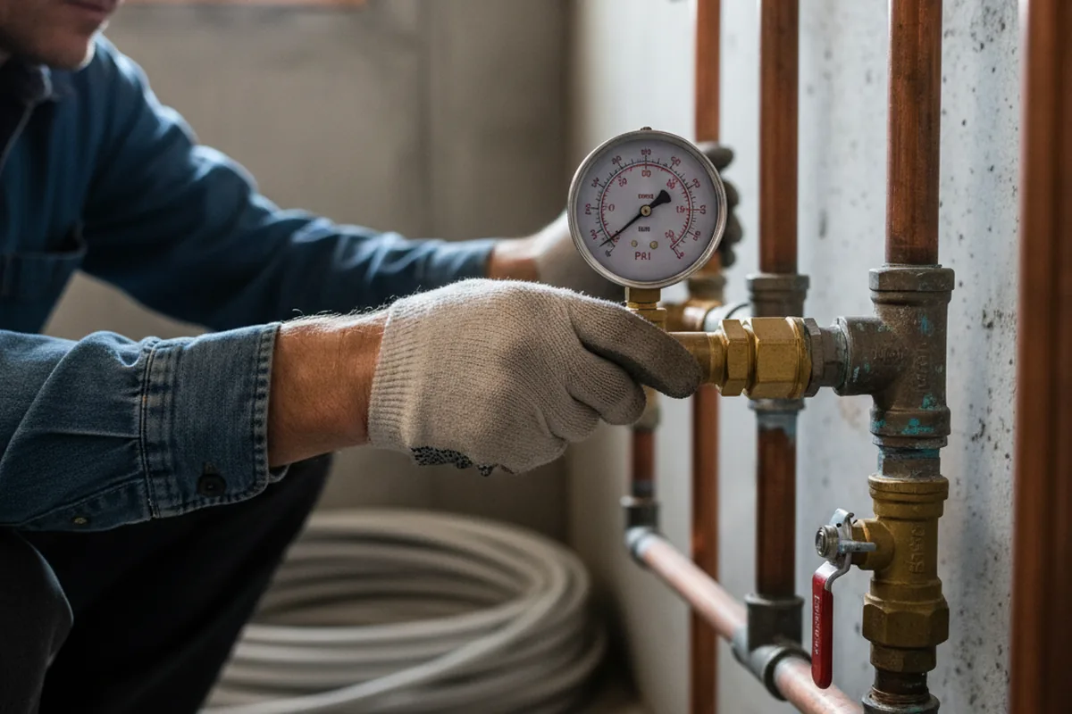 Pressure testing a repaired line during Water Line Repair in Taylorville
